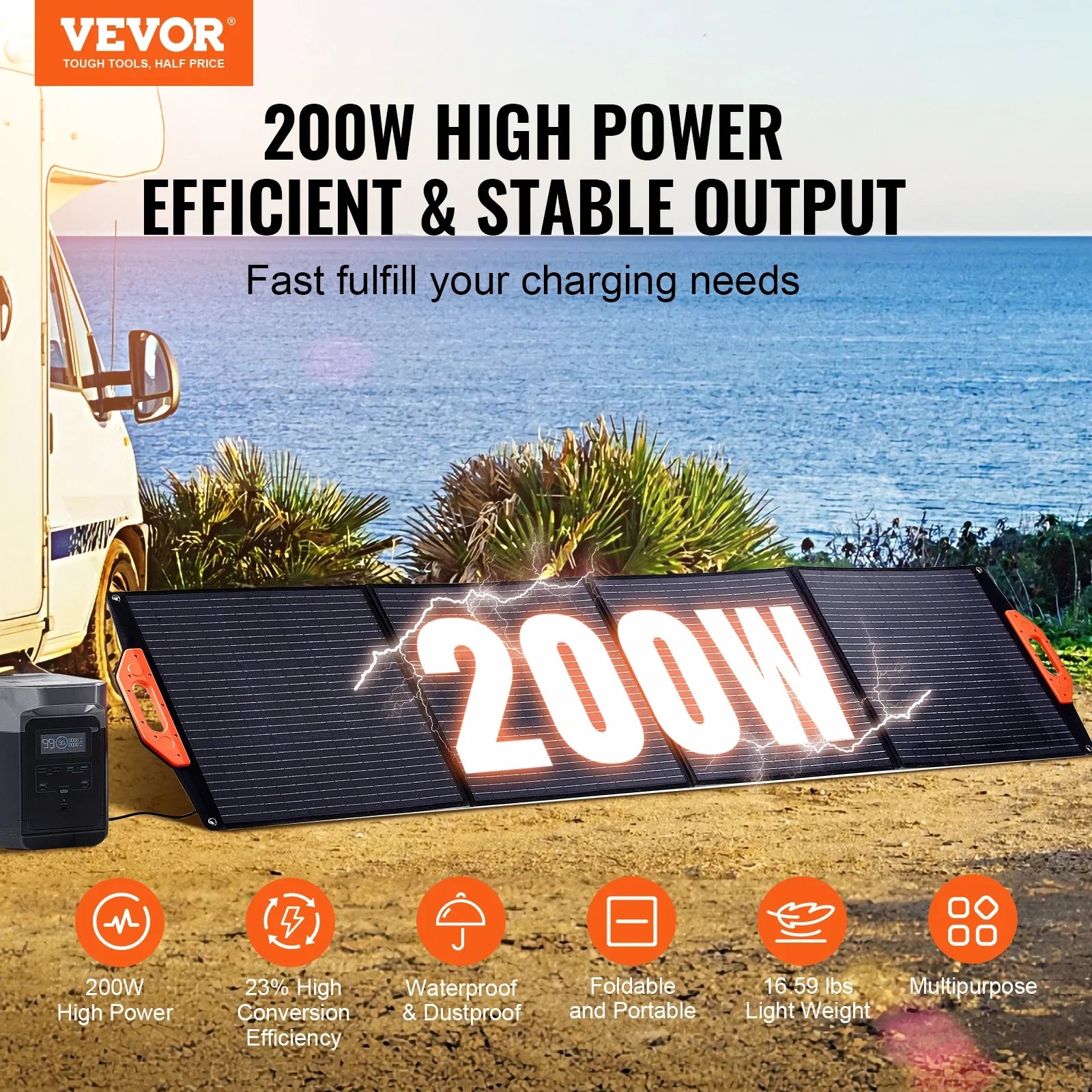 SolaroWay 200W Solarpanel | Faltbar & Mobil | Hohe Effizienz | Wetterfest | Für Outdoor & Camping