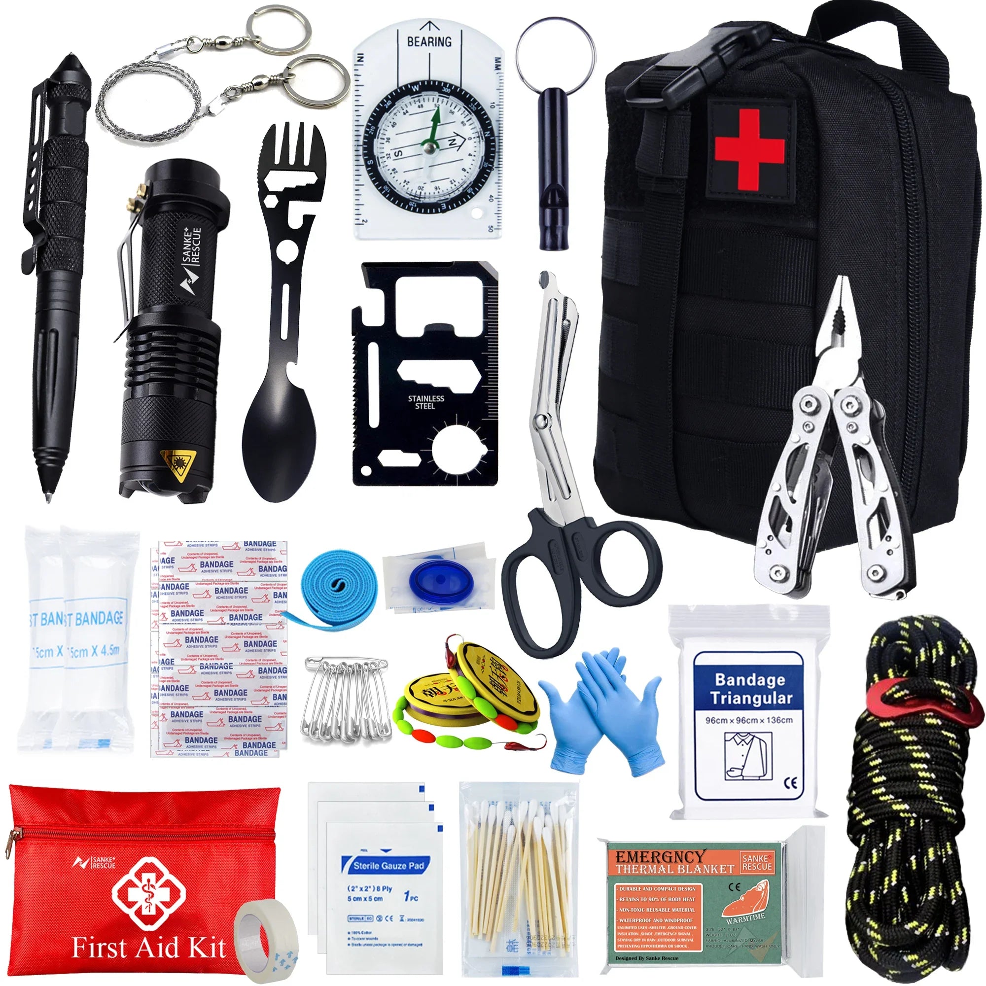 Rescuro Notfall-Set | 24-in-1 Survival Kit | Erste Hilfe & Outdoor Tools | Wasserdichte MOLLE-Tasche