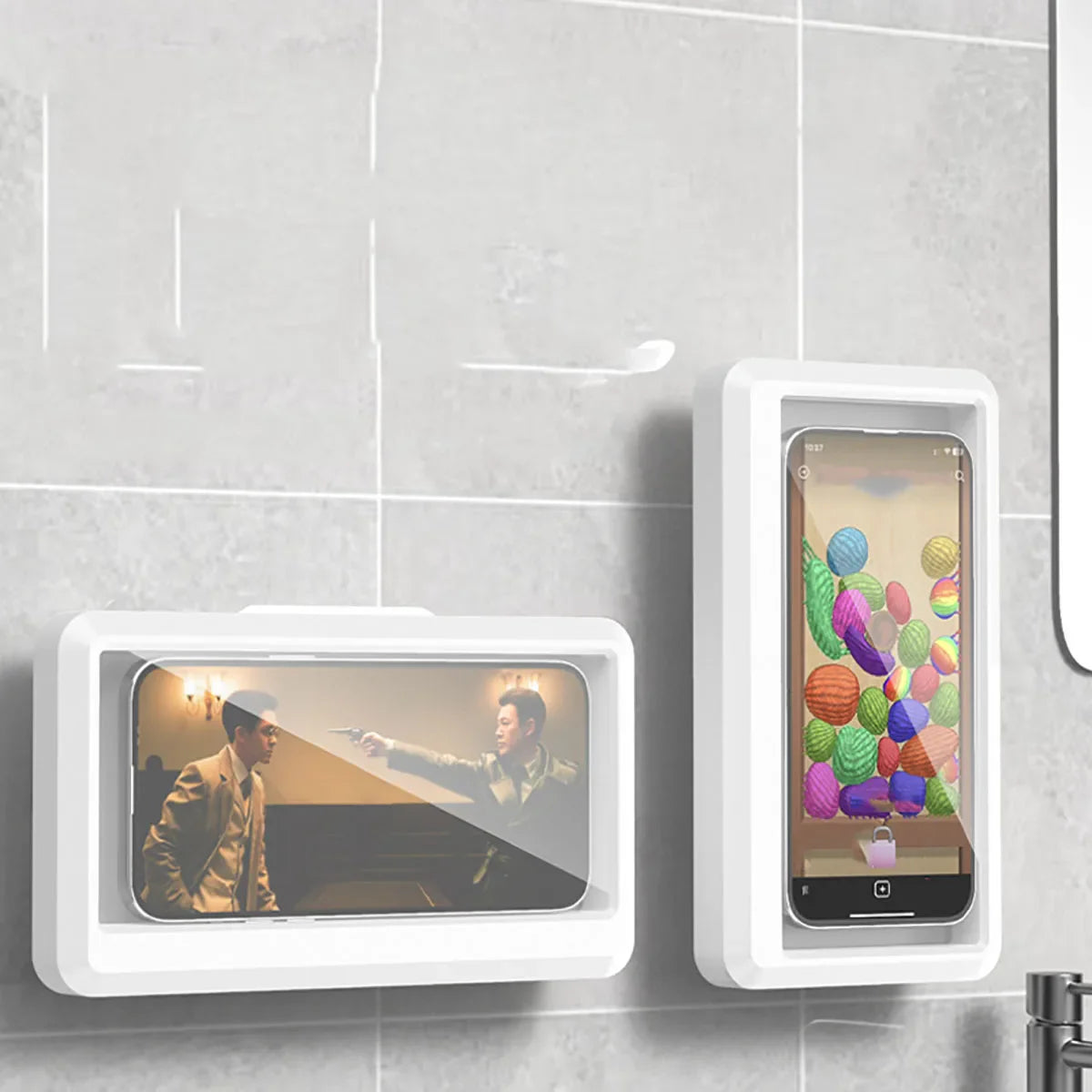 SplashView | Wasserdichte Handyhalterung | Touchscreen-kompatibel & Bohrfrei | Für Dusche, Bad & Küche