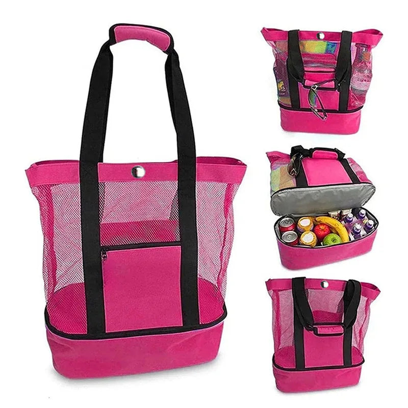Breezora 2-in-1 Strandtasche | Mit Kühlfach & Netzbereich | Sandfrei & Wasserdicht | Ideal für Urlaub & Familienausflüge | Faltbar & Leicht