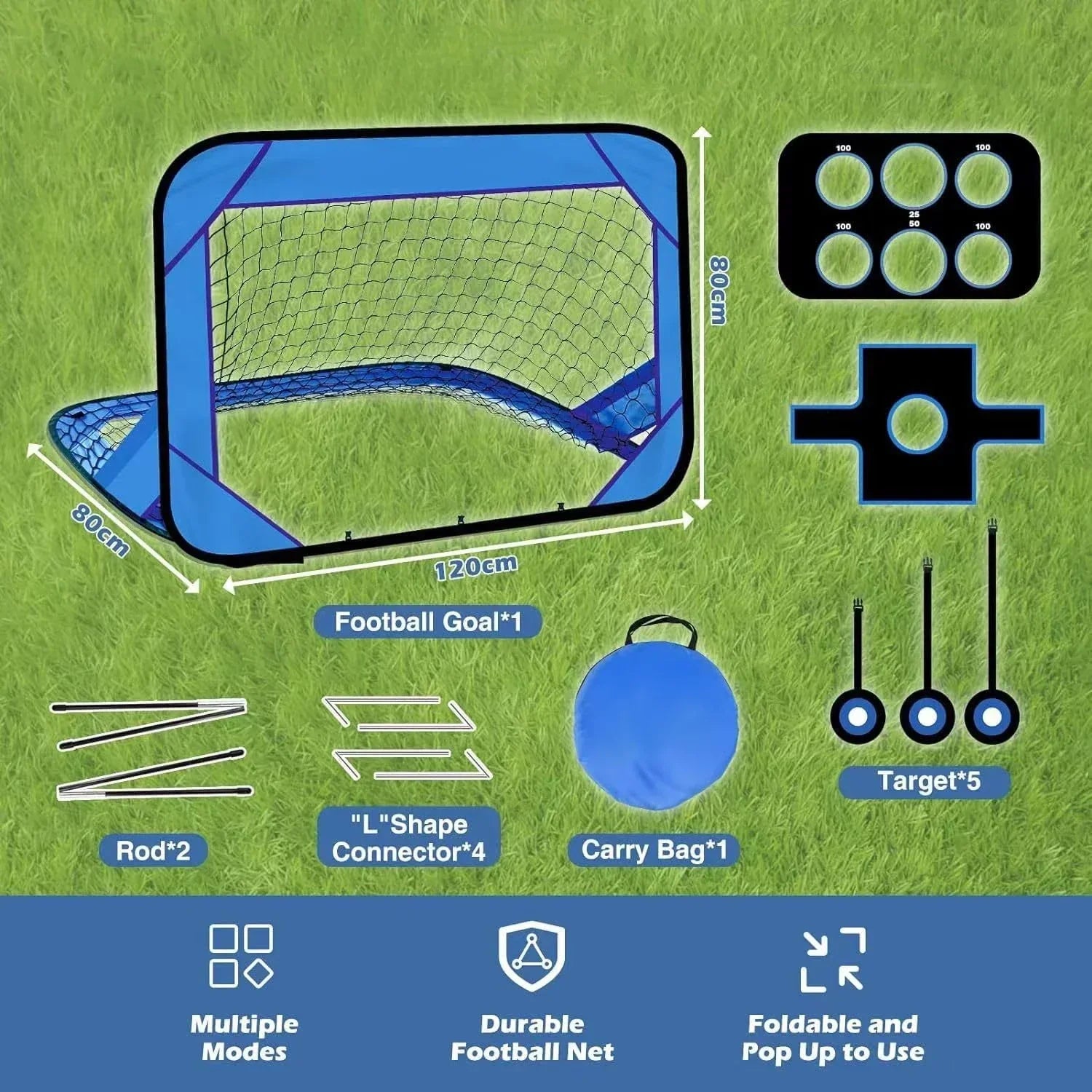 GoalMaster Fußballtor für Kinder | Faltbar & Tragbar | 4-in-1 Trainingsziel | 120x80x80 cm