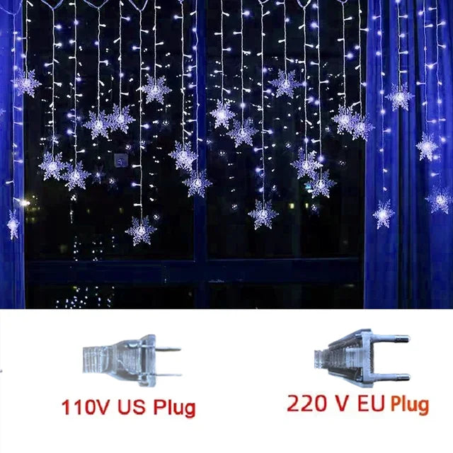 SnowGleam LED Schneeflocken Lichterkette | 3,2 m Vorhanglicht | 8 Beleuchtungsmodi | IP44 Wasserdicht | Weihnachts- & Partydekoration