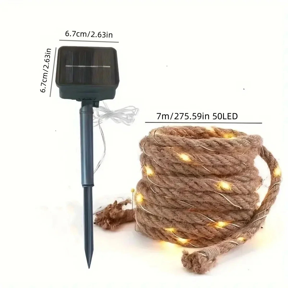 SolarGleam RopeLight | Solar Lichterkette | Retro-Hanfseil | Warmweiß | Für Garten, Balkon & Terrasse