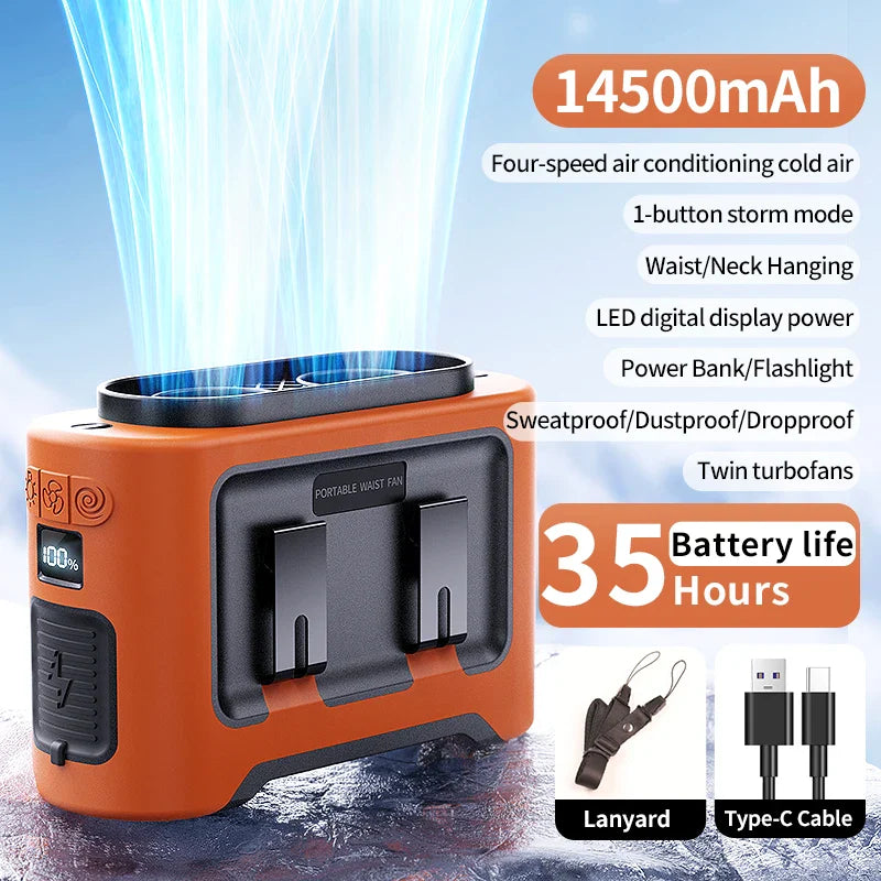 WindFlex | Tragbarer Ventilator mit Powerbank | 5 Windmodi & LED-Licht