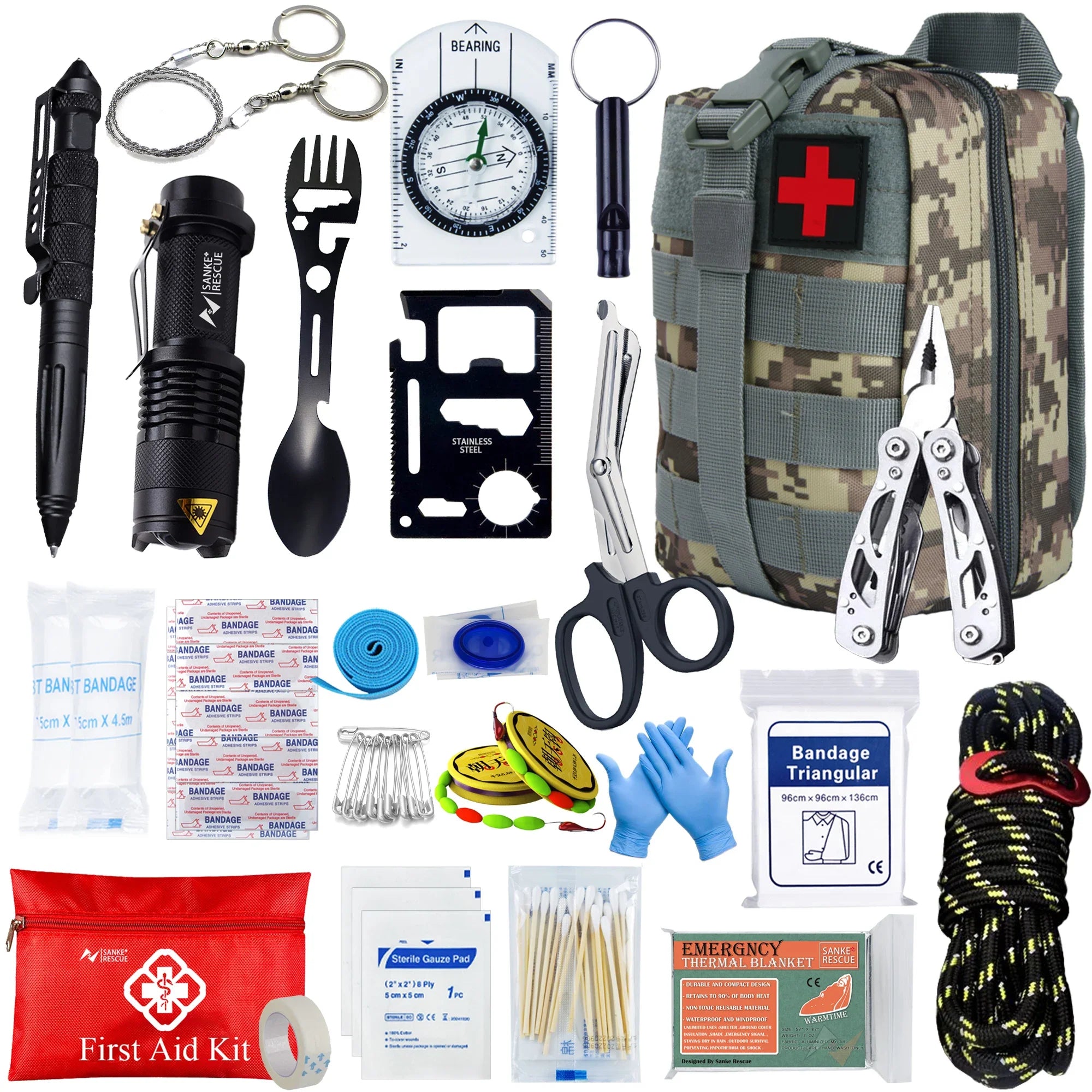 Rescuro Notfall-Set | 24-in-1 Survival Kit | Erste Hilfe & Outdoor Tools | Wasserdichte MOLLE-Tasche