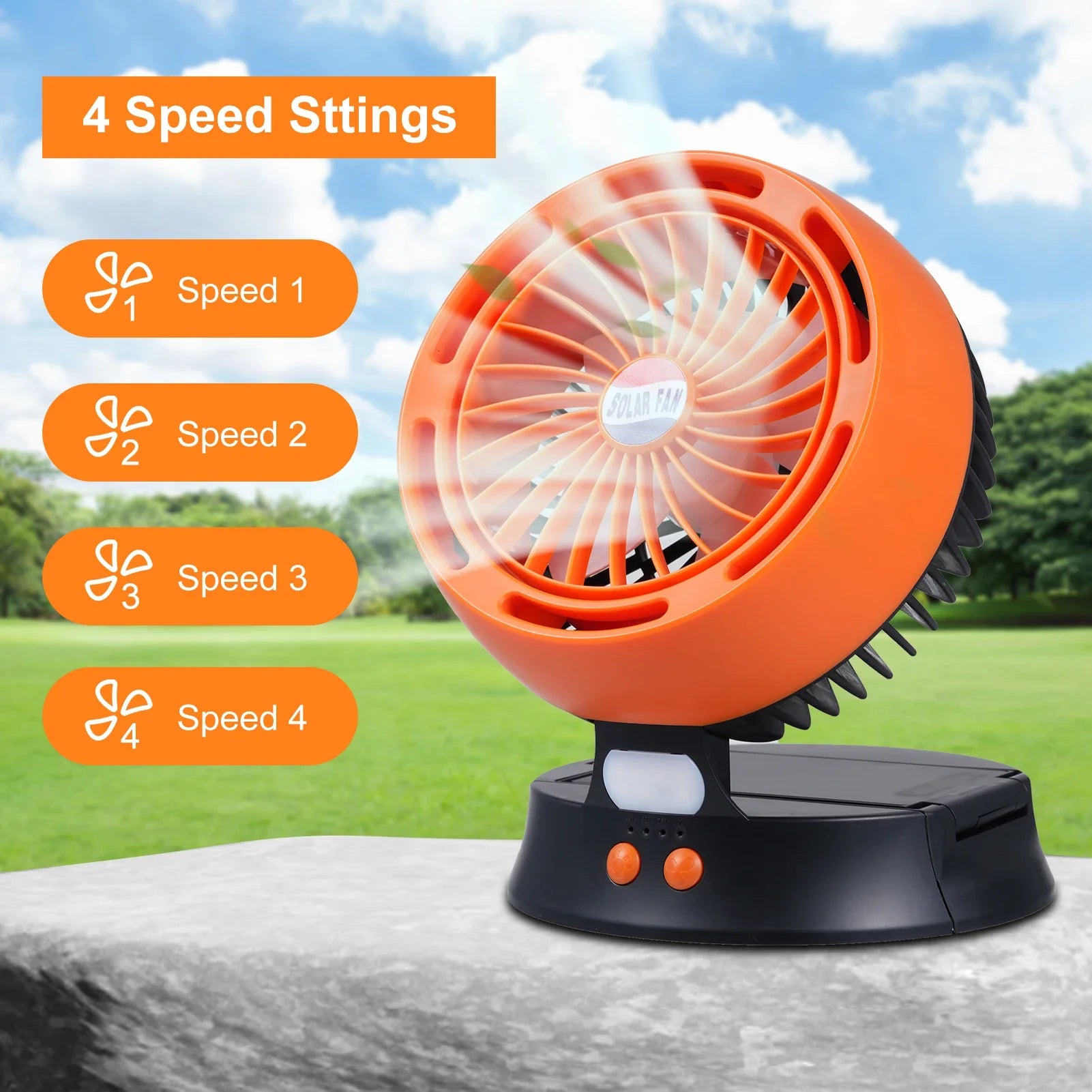 AirFlowMax Solar-Campingventilator | 4 Windstufen | LED-Beleuchtung & Powerbank | 10400mAh Akku