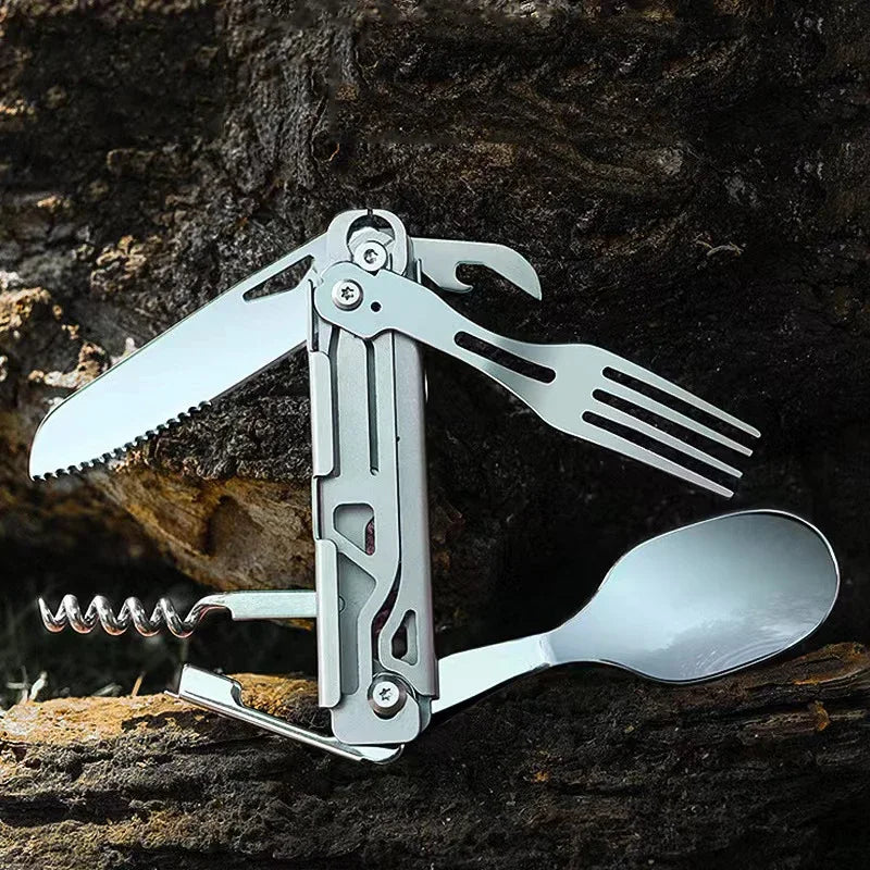 GearMaster 6-in-1 Outdoor-Besteck | Kompakt & Robustes Multitool | Edelstahl