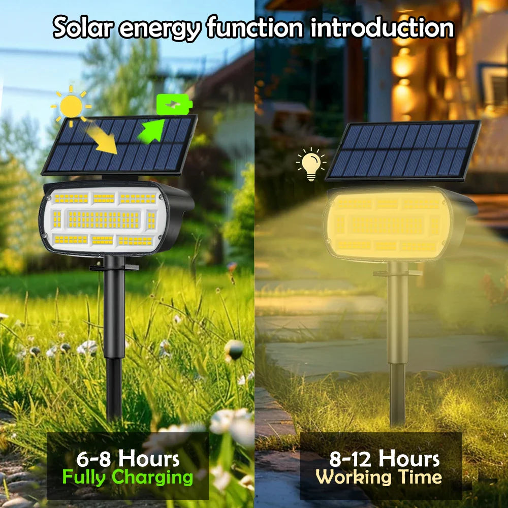 Solantra Solarstrahler | 136 LEDs mit 3 Lichtmodi | IP65 Wetterfest & Solarbetrieben | Für Garten, Einfahrt & Wand