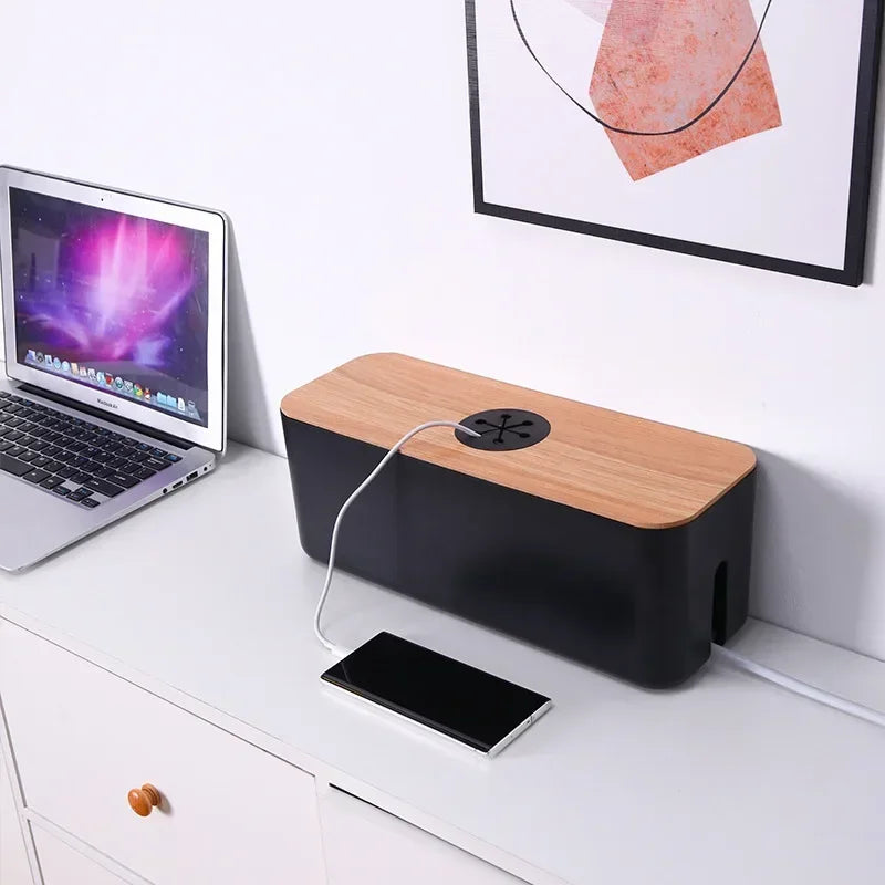 TidyBloc Kabel Organizer | Holz-Optik & Kunststoff | Für Schreibtisch & Zubehör | Kompakte Aufbewahrungsbox