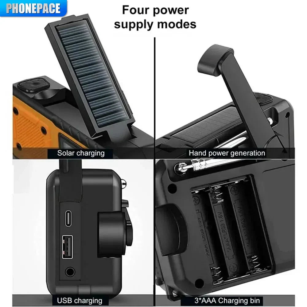 ResQPower | 4-in-1 Solar-Notfallradio | Mit SOS-Alarm, LED-Licht & Powerbank | USB, Handkurbel & Solar aufladbar