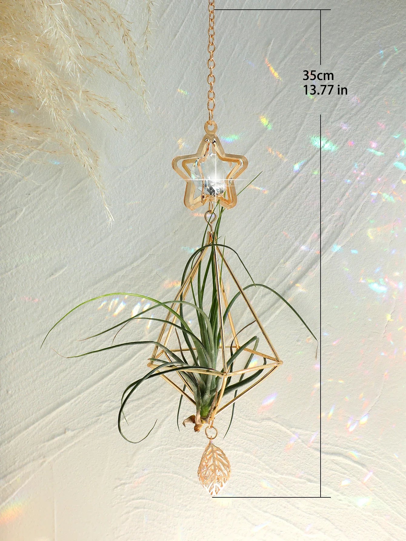 AerisGleam Airplant Hänger | Geometrische Boho-Deko | Mit Kristall & Goldrahmen | Für Tillandsien | Innen & Außen