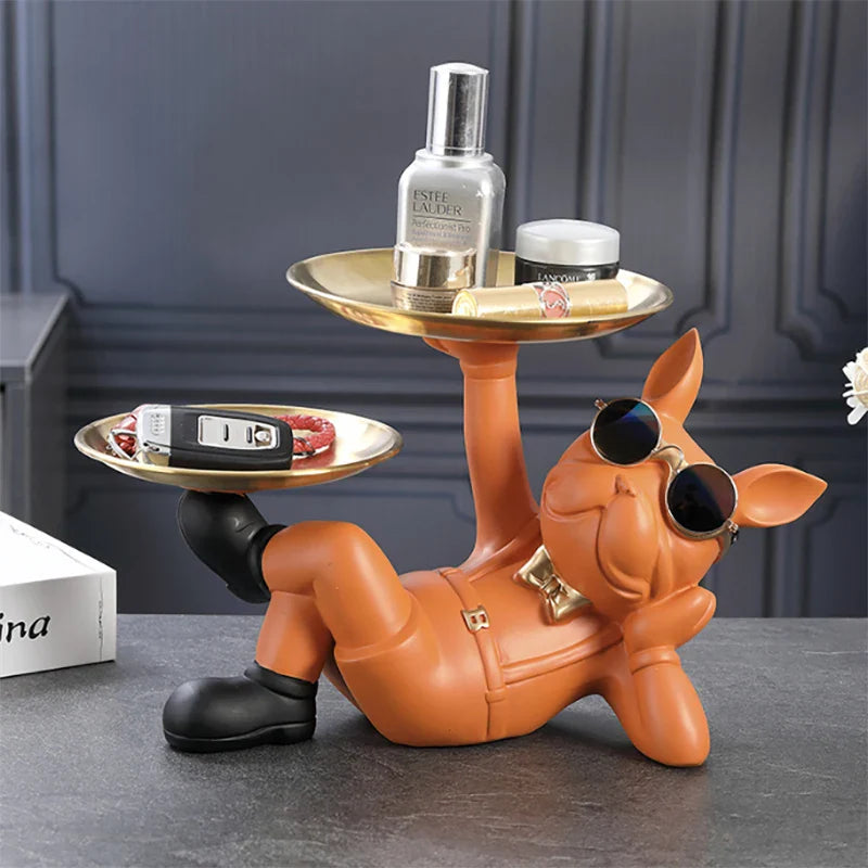 Bulvario DekoDog | Bulldoggen Figur Modern | Kunstharz Dekoobjekt | Ablageschale & Hingucker | Für Zuhause & Büro