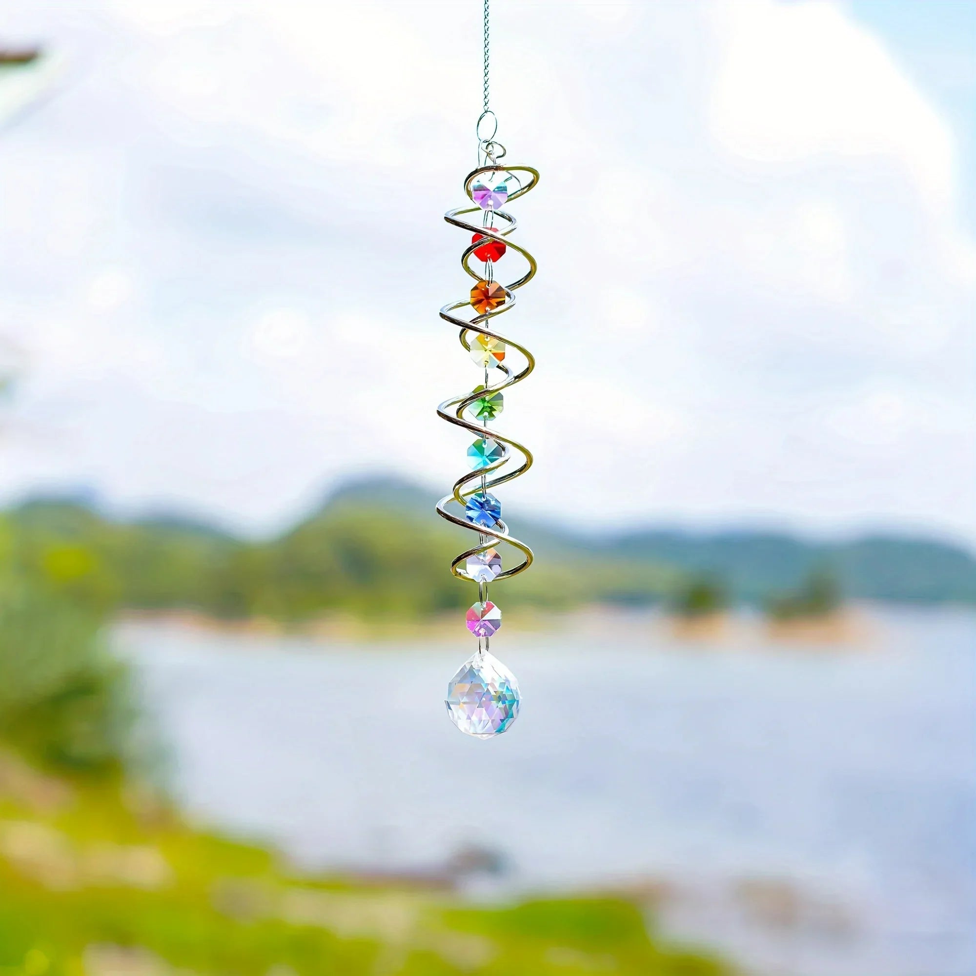 Kristall-Windspirale AureliaTwist | Wetterfester Edelstahl & Kristall | Garten- und Fensterornament