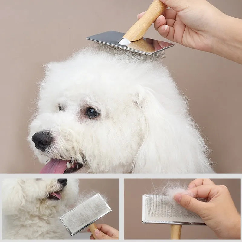 NaturPaws | Tierbürste für Hunde & Katzen | Holzgriff, Edelstahlkamm & sanfte Massage | Für Fellpflege, Unterwolle & Verfilzungen