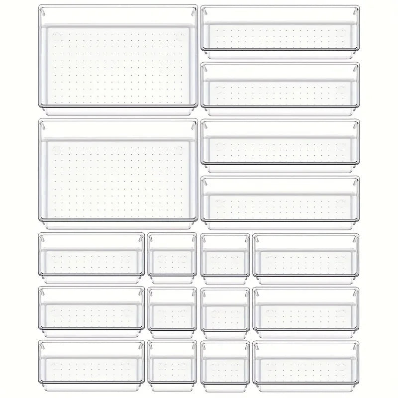 Clearyx Organizer Set | 18-teilig Transparent | Modular & Stapelbar | Für Bad, Küche & Büro