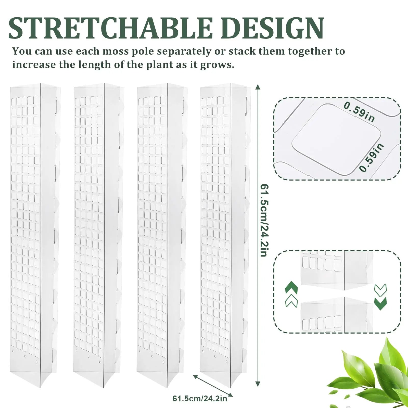 GrowMaster ClimbaLeaf Moosstab-Set | Transparent & Flexibel | Für Kletterpflanzen | Fördert Vertikales Wachstum