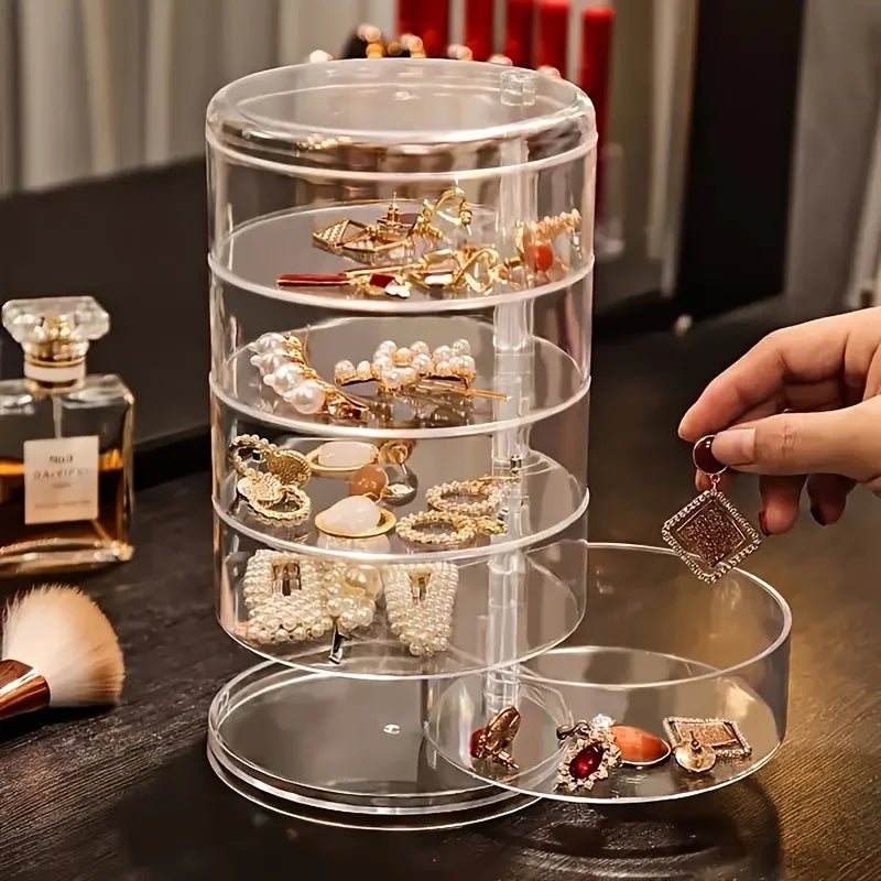 Rotaviva Schmuckbox | 360° Drehbar & Staubdicht | 5 Ebenen Organizer | Transparent & Kompakt