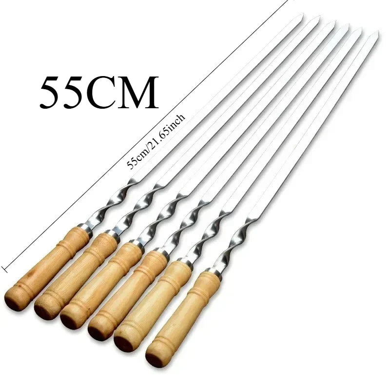GrillMaster Pro Grillspieße | Extra Lange Edelstahlspieße mit Holzgriff | 6er Set