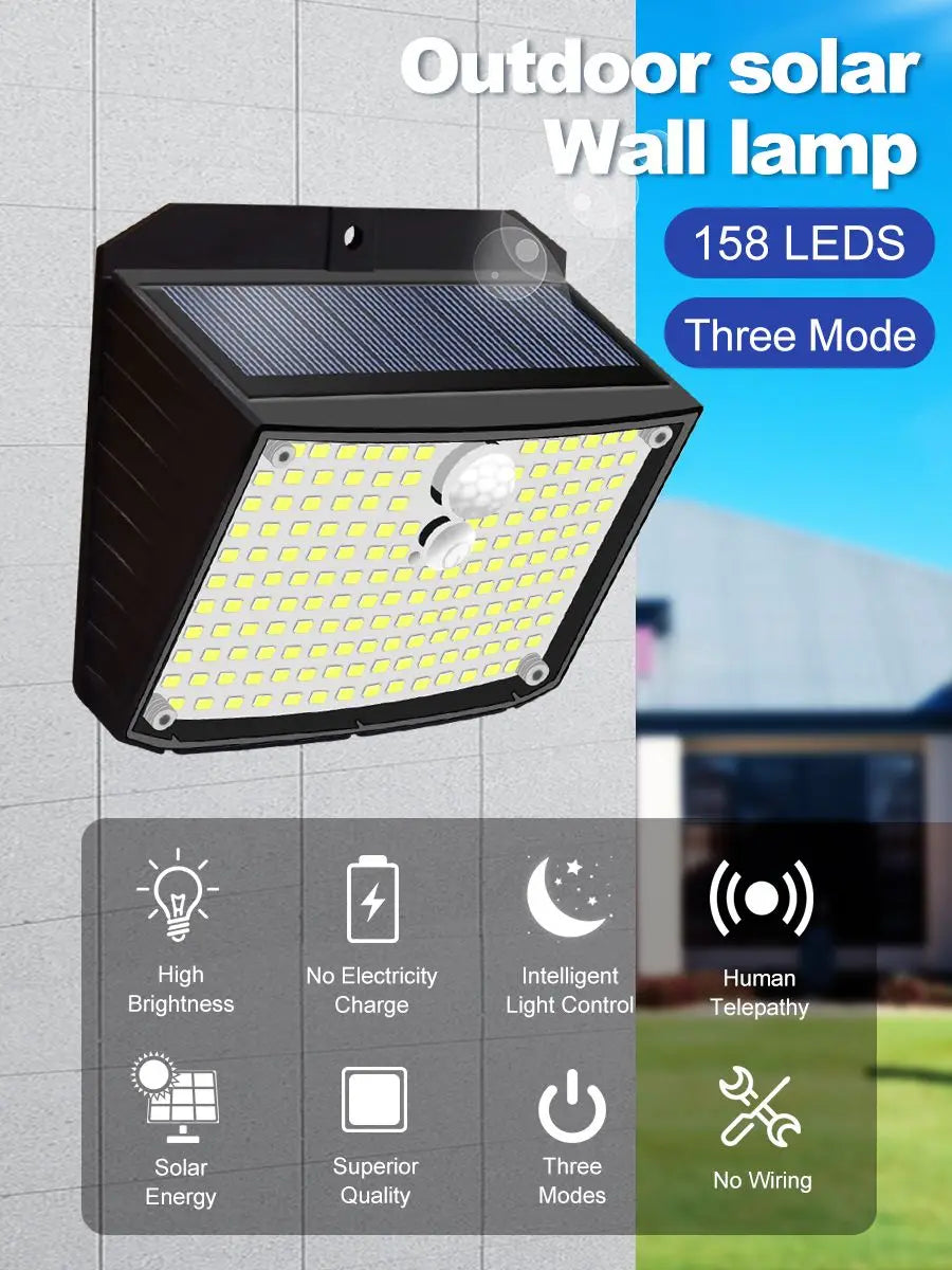 Solar Wandleuchte Lumivio | 208 LEDs mit Sensor | 3 Leuchtmodi & IP65 | Für Garten, Terrasse & Balkon