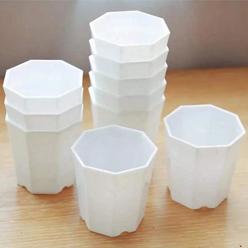 GeoPlant Octa Blumentopf-Set | 10er Set Achteckig | Schwarz-Weiß Minimalismus | Für Kakteen & Sukkulenten | 8 cm