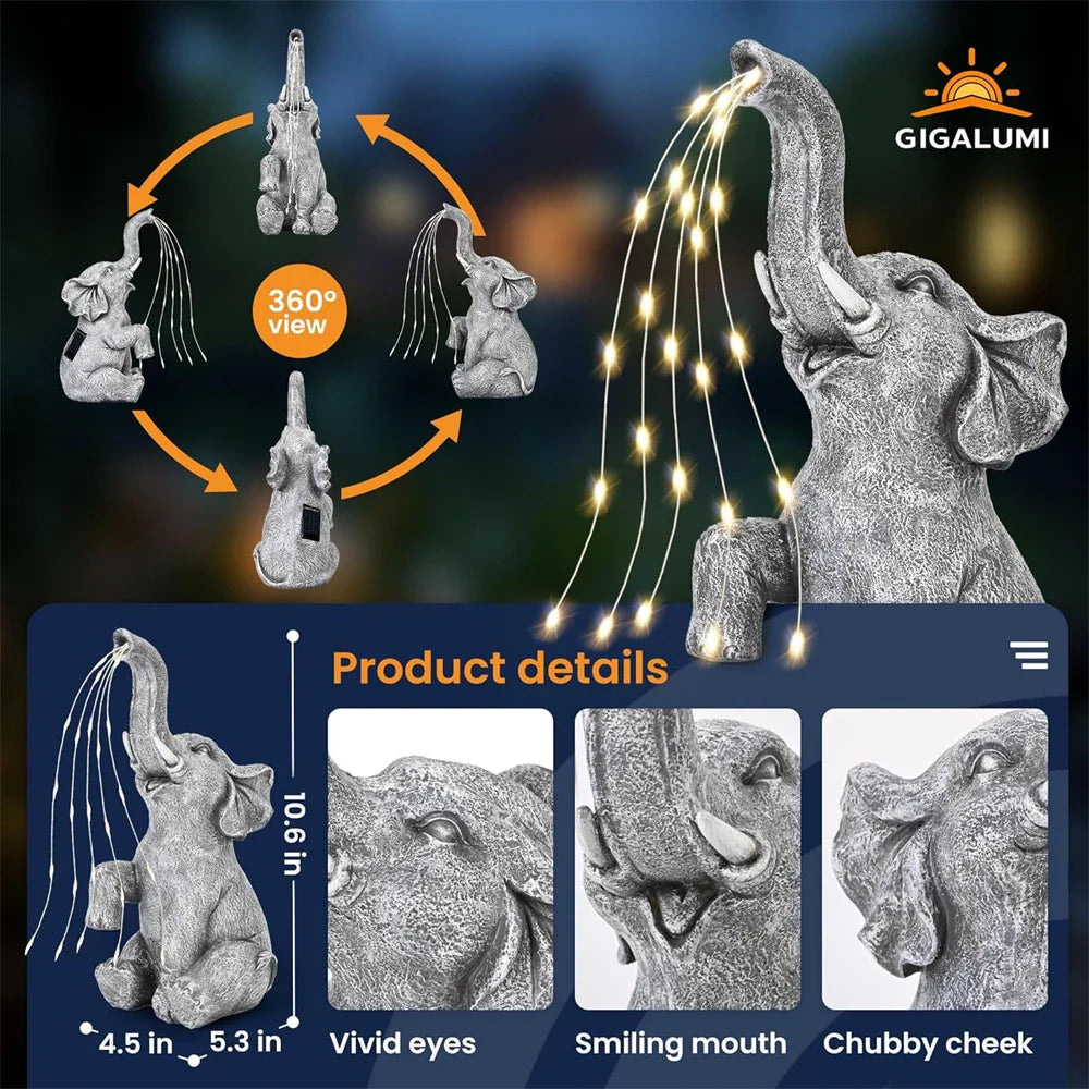 Elefanta Solar Gartenfigur | LED-Lichterkette | Symbolkraft & Stimmungsvolle Beleuchtung | Für Garten & Terrasse