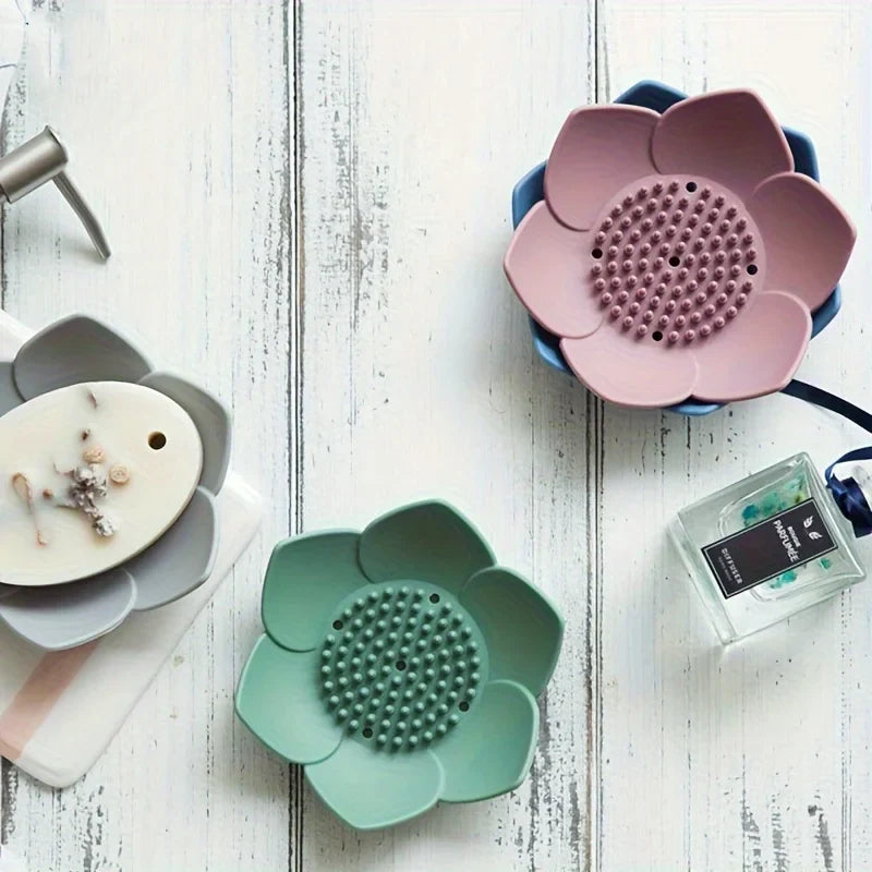 Drovalis Seifenhalter | Rutschfest & Hygienisch | Lotus-Design aus Silikon | Für Bad & Küche