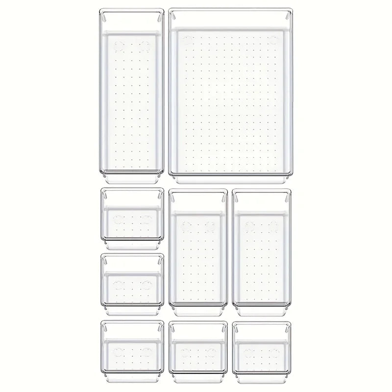 Clearyx Organizer Set | 18-teilig Transparent | Modular & Stapelbar | Für Bad, Küche & Büro