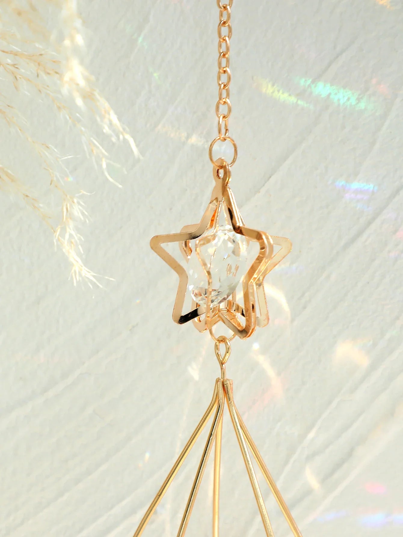 AerisGleam Airplant Hänger | Geometrische Boho-Deko | Mit Kristall & Goldrahmen | Für Tillandsien | Innen & Außen