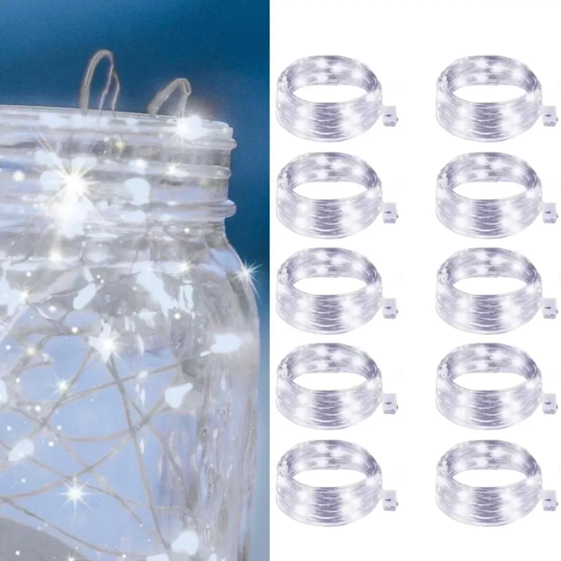 LumiWeave LED Lichterketten | Flexibler Silberdraht | Warmweiß | Batteriebetrieben | 10er-Set