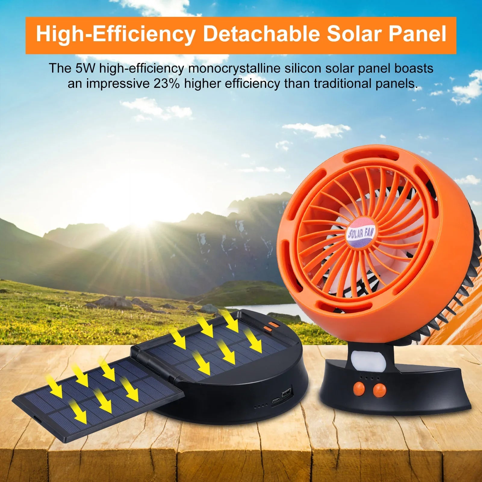 AirFlowMax Solar-Campingventilator | 4 Windstufen | LED-Beleuchtung & Powerbank | 10400mAh Akku