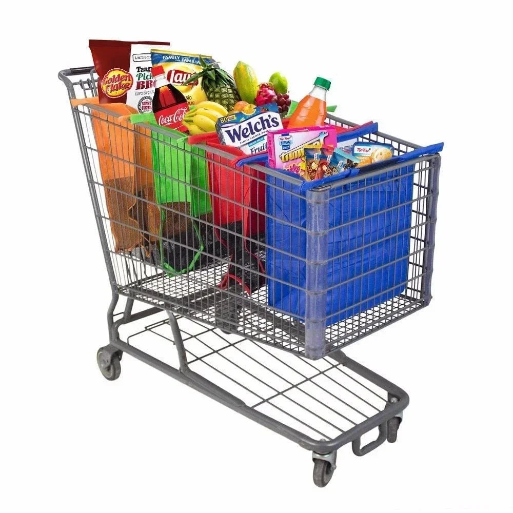 EcoCarry | 4er-Set faltbare Einkaufstaschen für Trolley | Robust, platzsparend & wiederverwendbar | Für Supermarkt, Wochenmarkt & Alltag