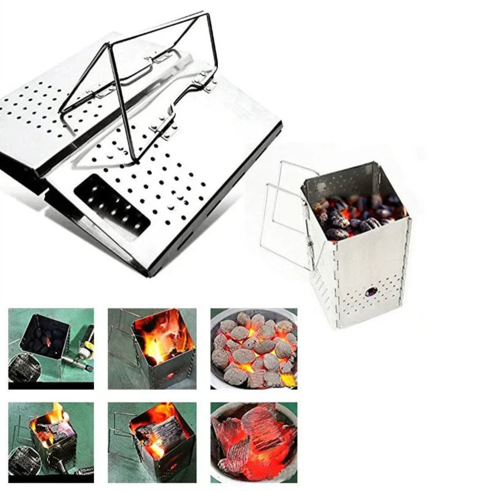 FireFold Anzündofen | Faltbar & Rostfrei | Für Grill & Camping | Edelstahl