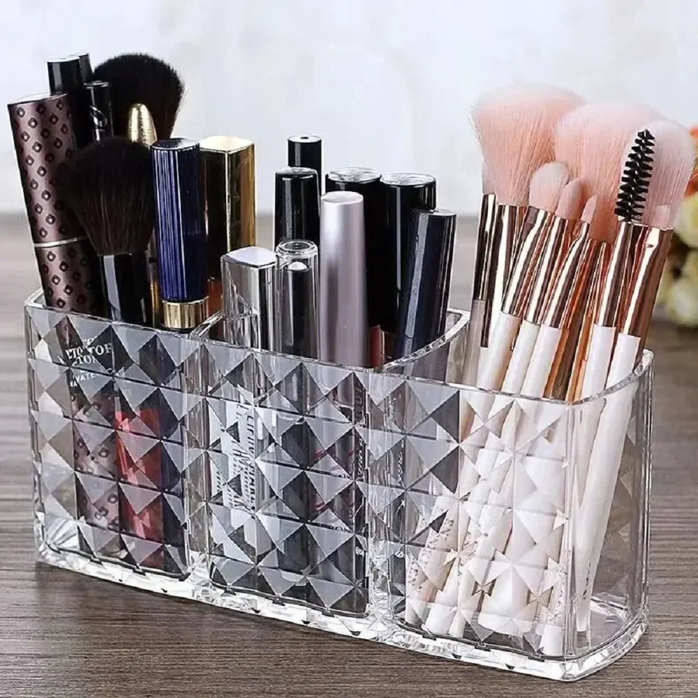 DiamondLux Organizer | Acryl | 3 Fächer | Luxus Diamant-Design für Schminktisch und Bad