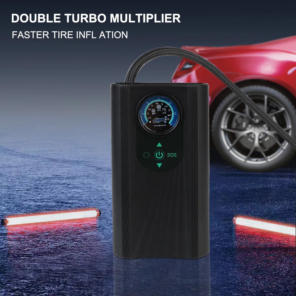 QuickPump Pro | Tragbarer Handkompressor | Automatische Abschaltung & Metallzylinder