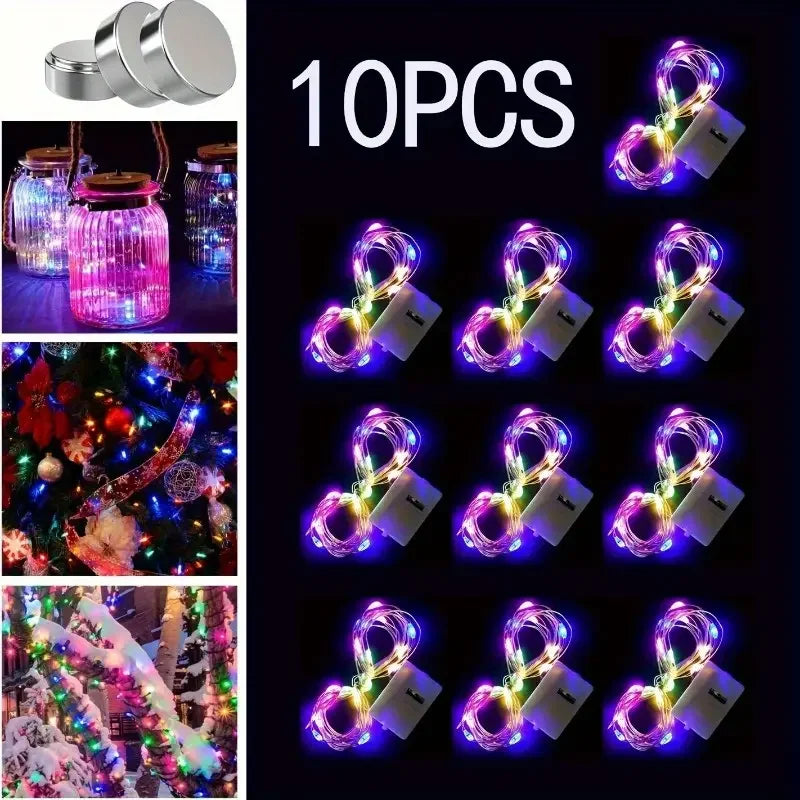 LumiWeave LED Lichterketten | Flexibler Silberdraht | Warmweiß | Batteriebetrieben | 10er-Set