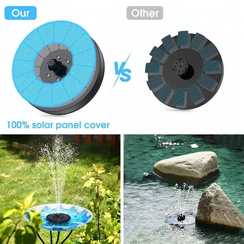 AquaGlow | Solar-Wasserbrunnen mit RGB LED | 6 Düsenaufsätze | 3.5W Solarpanel