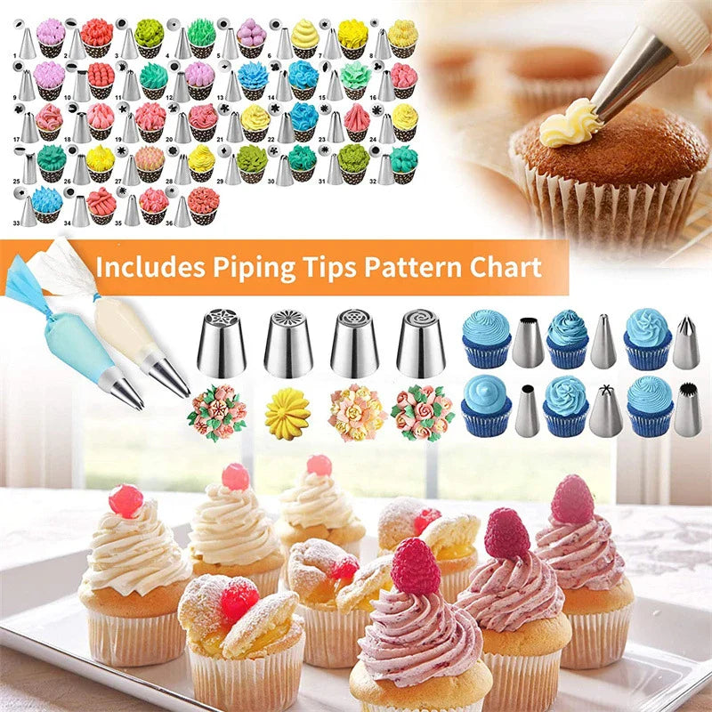 BakeMaster | Tortendeko-Set 236-teilig | Edelstahl-Spritztüllen & Spritzbeutel | Für Backfans & Hobbybäcker