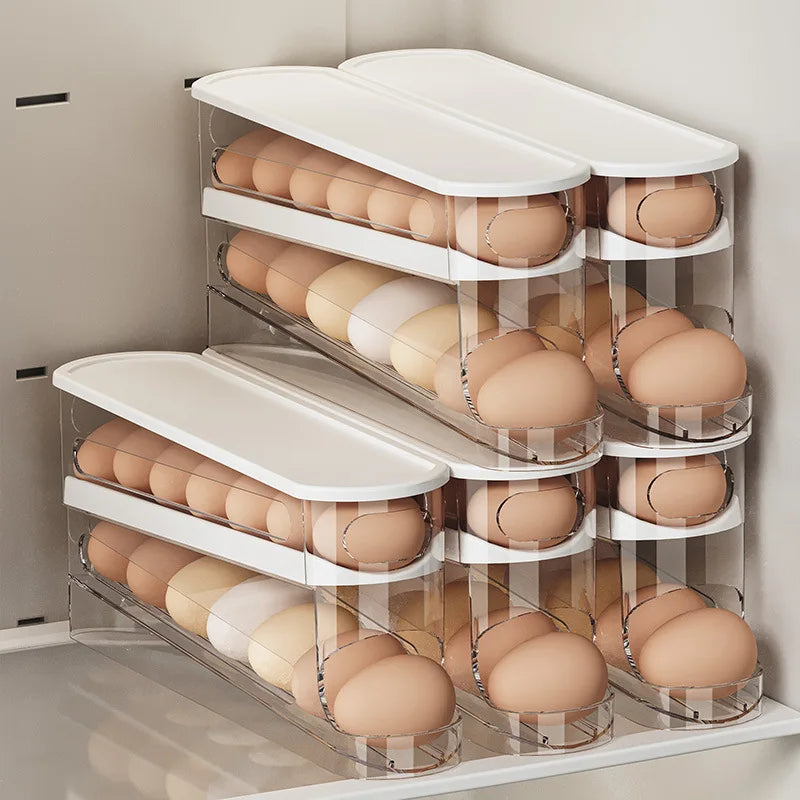 Eggora | Eierhalter mit Rollfunktion | 2 Etagen, 14 Eier, BPA-frei & rutschfest | Platzsparende Aufbewahrung im Kühlschrank & Küche