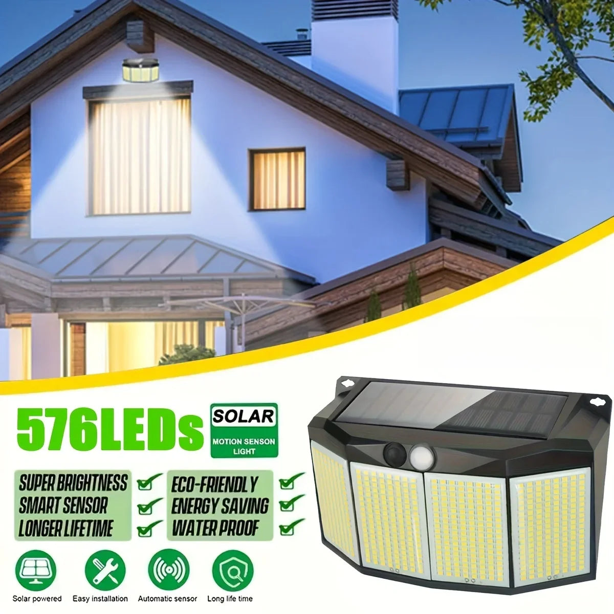 SolarMax | LED Strahler Außen | 576 LEDs Bewegungssensor | IP65 Solar Flutlicht