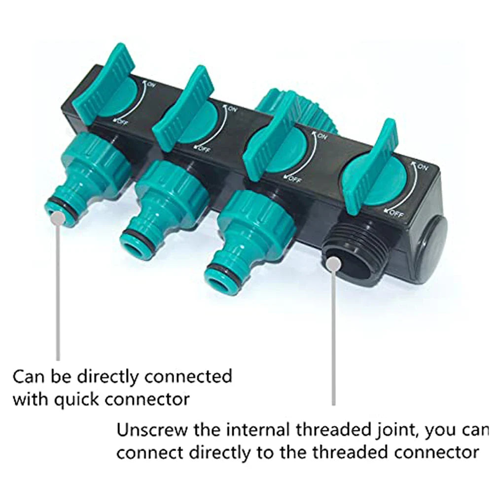 AquaSplit 4-Wege-Verteiler | Für ½", ¾", 1" Gewinde | Robustes Design | Grün-Schwarz