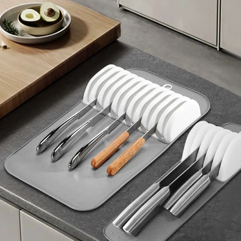 KitchenGuard | Messer-Organizer für Schubladen | Rutschfest, platzsparend & hygienisch | Sichere Aufbewahrung für bis zu 11 Küchenmesser