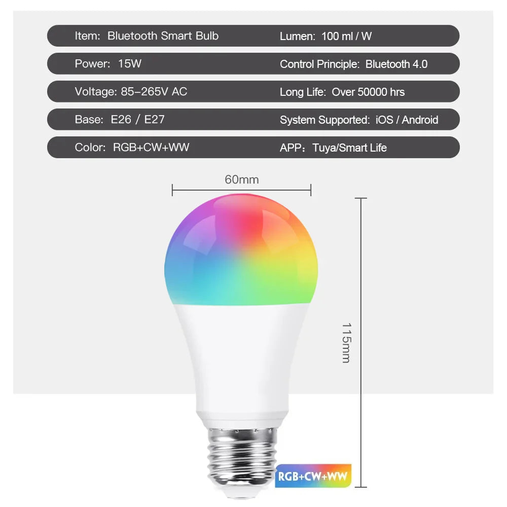Glowion Bluetooth LED Lampe | RGB+CCT | App-gesteuert | E27 15W Dimmbar