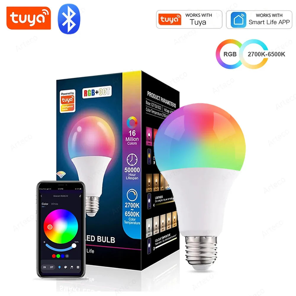 Glowion Bluetooth LED Lampe | RGB+CCT | App-gesteuert | E27 15W Dimmbar