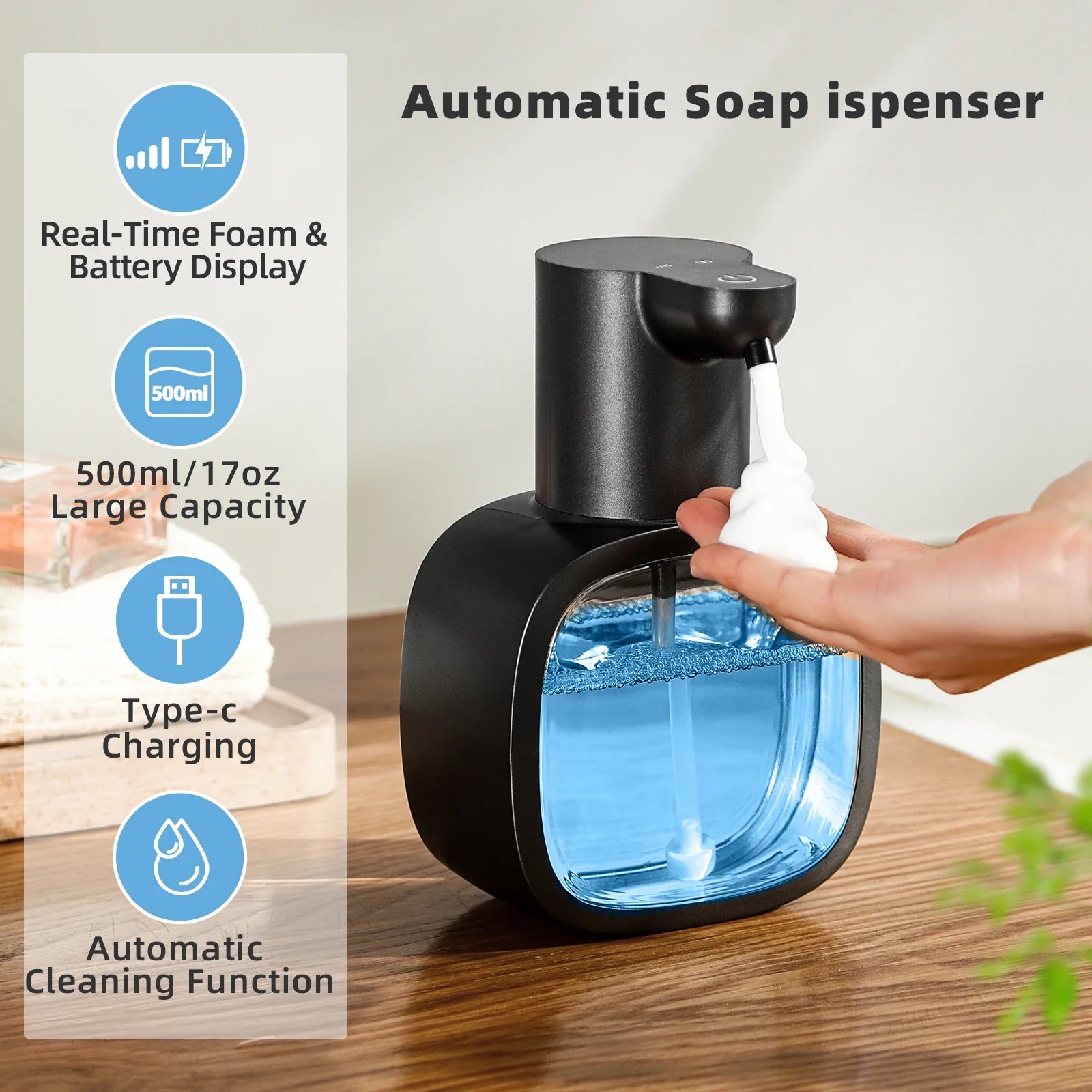 CleanTouch Pro | Automatischer Schaumseifenspender | Wandmontage & 500 ml Tank | Hygienisch & Berührungslos | Für Bad & Küche