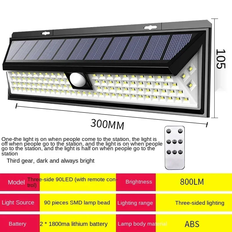 SafeRay 90 LED Solarleuchte | 3 Modi | Bewegungssensor | Wetterfest | Für Garten & Hof