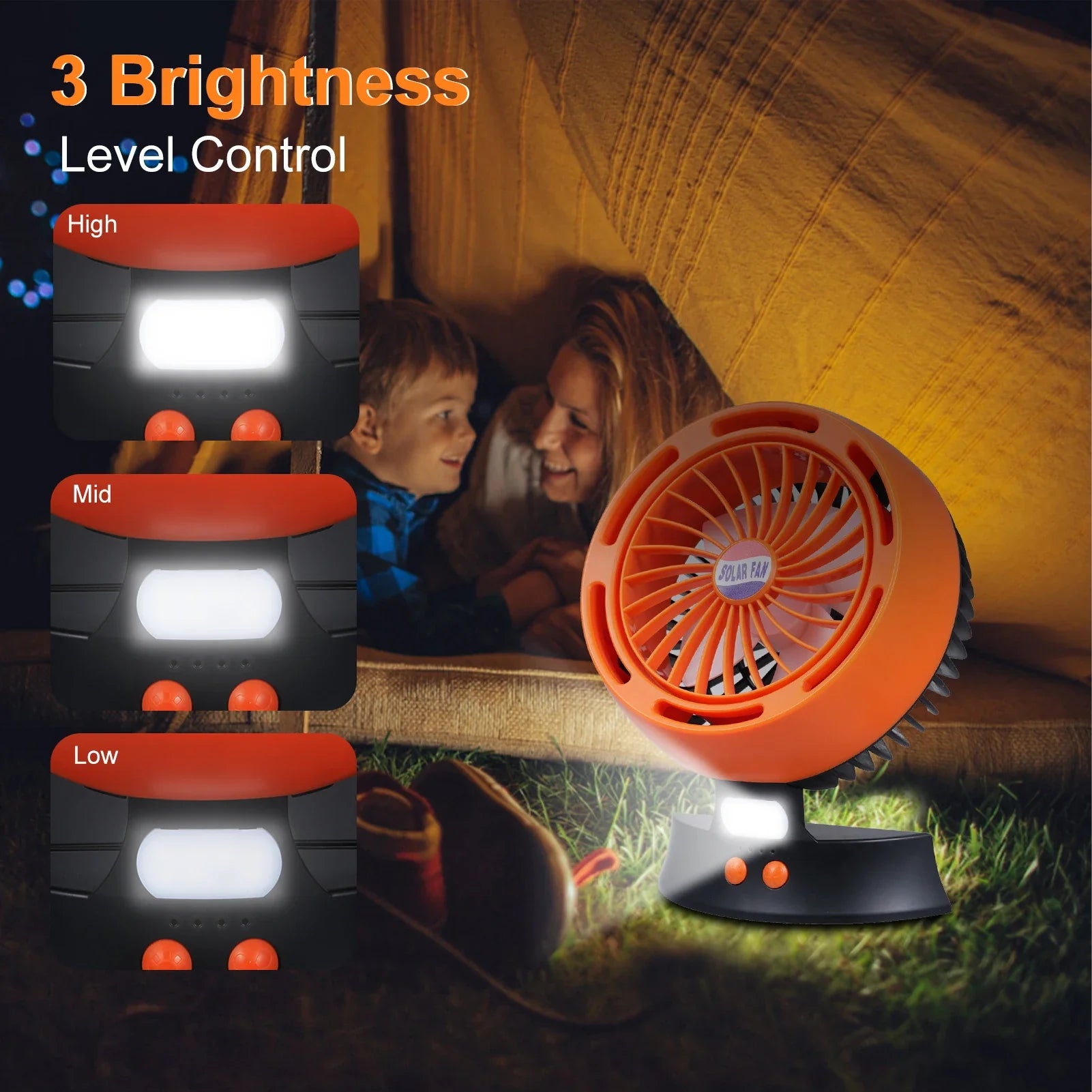 AirFlowMax Solar-Campingventilator | 4 Windstufen | LED-Beleuchtung & Powerbank | 10400mAh Akku