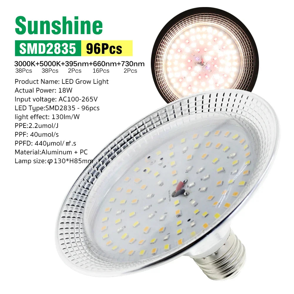 Solura Pflanzenlampe | E27 LED 18W | Vollspektrum Tageslicht | Für Zimmerpflanzen & Gewächshaus