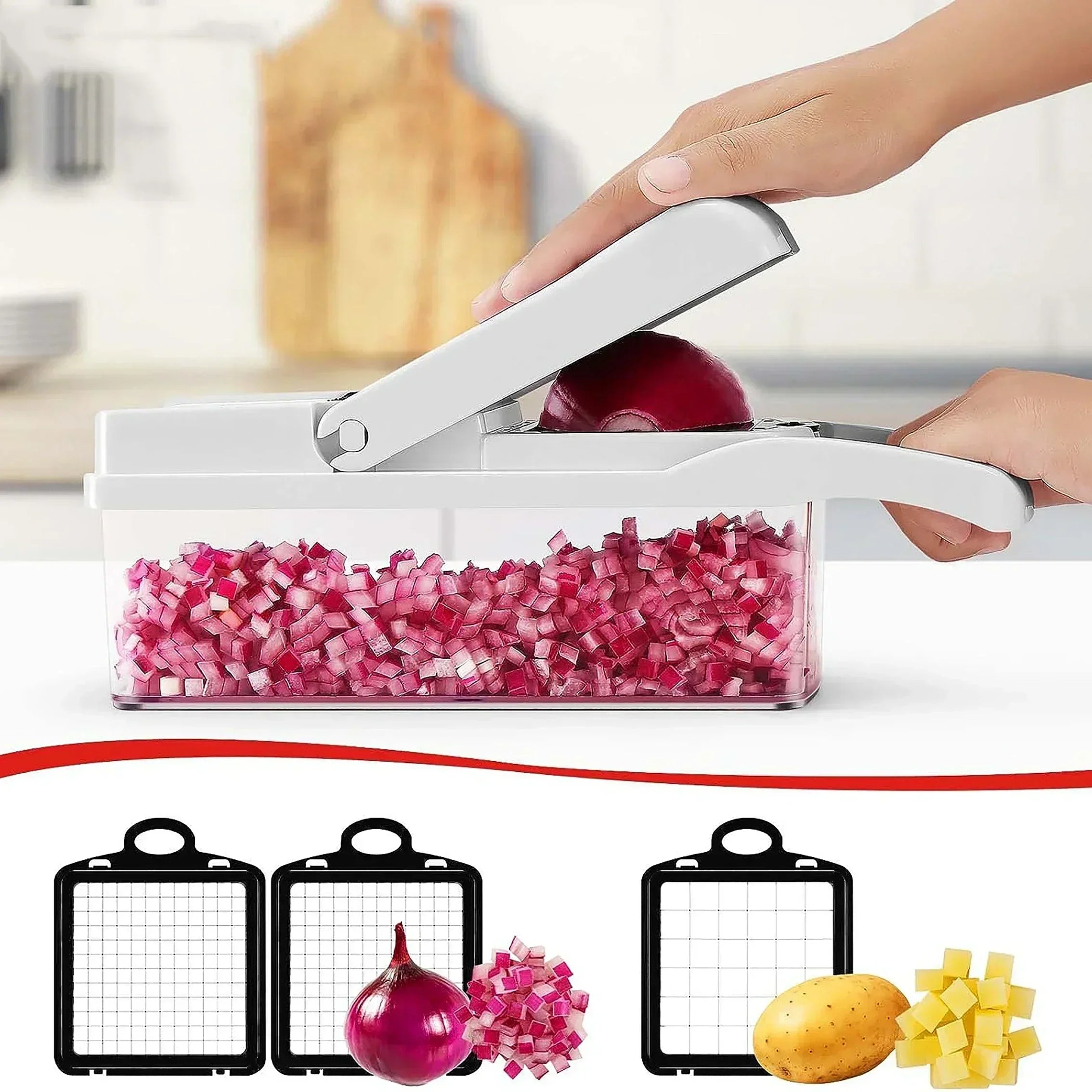 CookSmart | 12-in-1 Gemüseschneider | 7 Edelstahlklingen, rutschfest & BPA-frei | Schneiden, Würfeln, Raspeln & Hobeln für die Küche