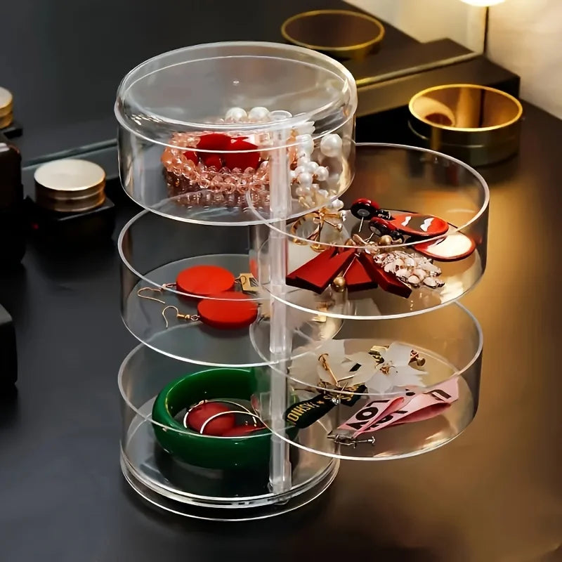 Rotaviva Schmuckbox | 360° Drehbar & Staubdicht | 5 Ebenen Organizer | Transparent & Kompakt