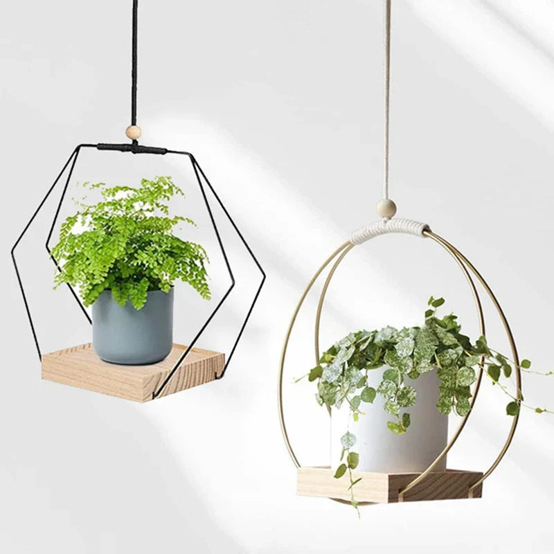 Nordivy PlantSwing | Hängender Pflanzenhalter aus Holz | Natürliches Boho-Design | Für Innen & Balkon | 25 cm Rund